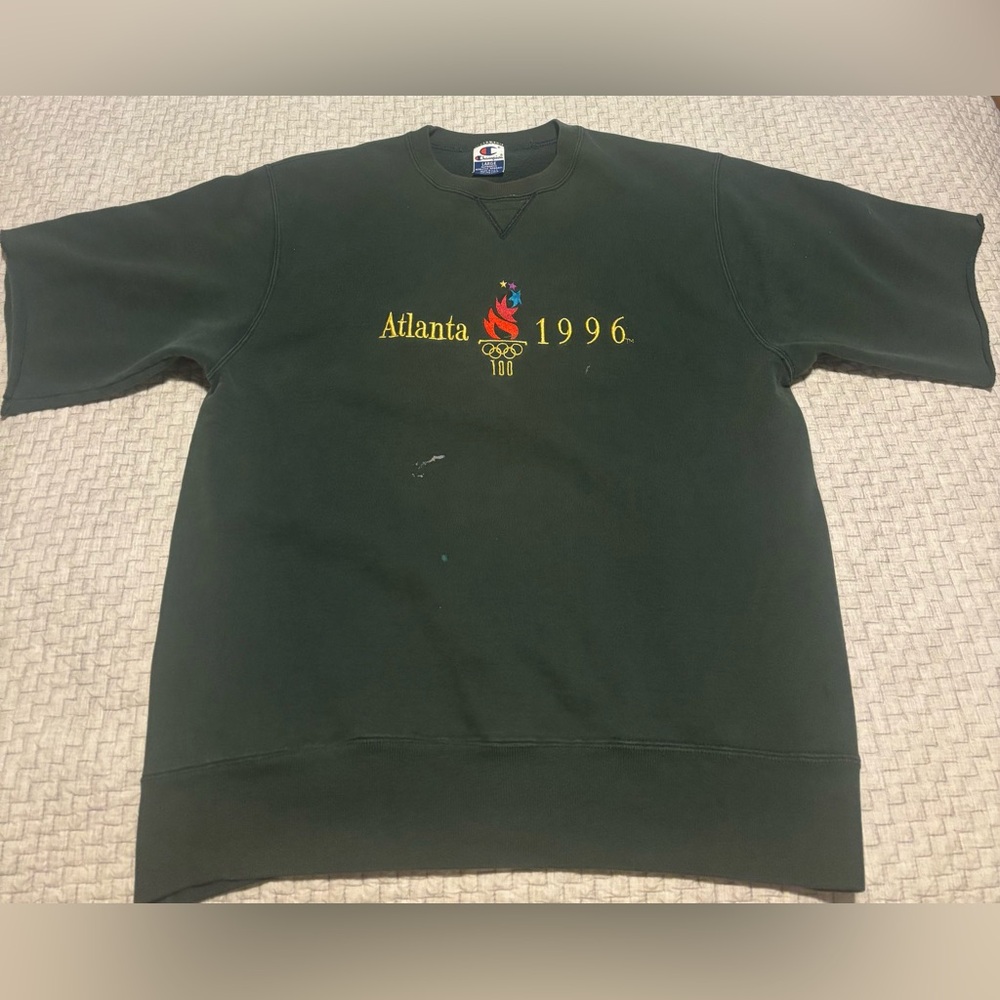 Vintage Champion Atlanta Olympics 1996 Green Crewneck Sweatshirt Short Sleeve XL